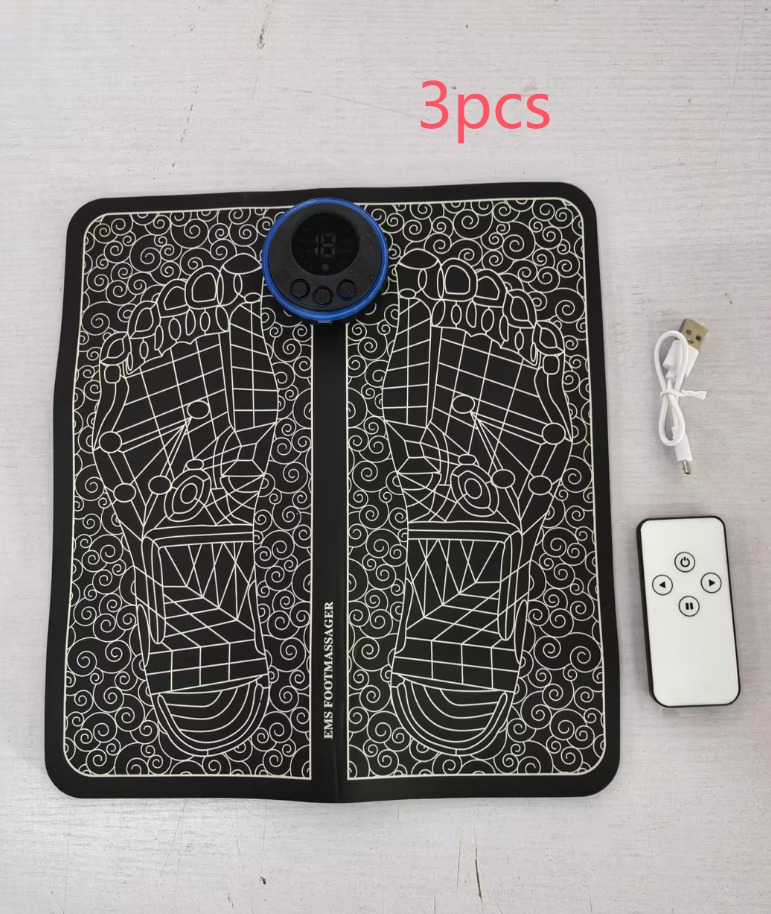 Black and white patterned mat with a remote control and cable