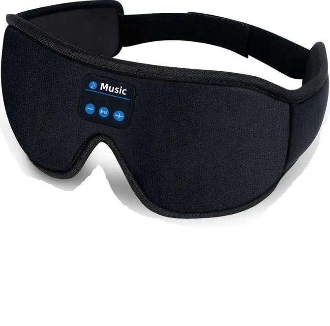 Black sleep mask with Bluetooth control panel