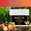 Jar of Batana Oil with natural ingredients and branding on a green leafy background