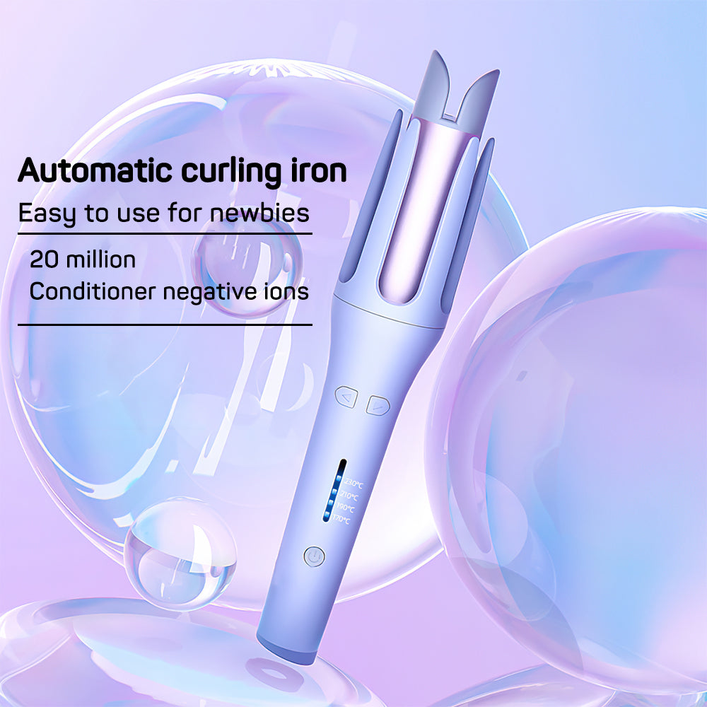 Automatic curling iron with text on a bubble background