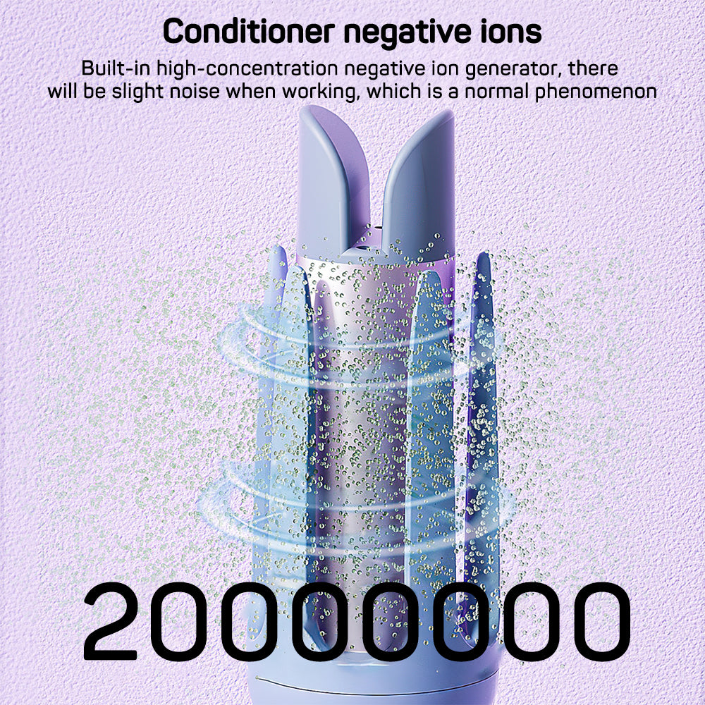 Conditioner with negative ions on a light purple background