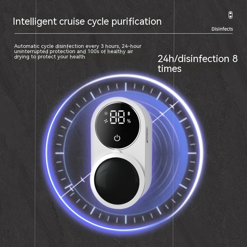 Digital air purifier with text on intelligent cruise cycle purification on a dark background