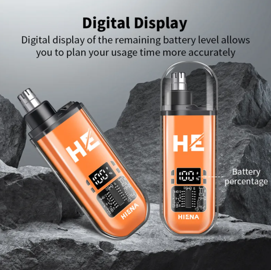 Orange electronic device with digital display on a rocky background