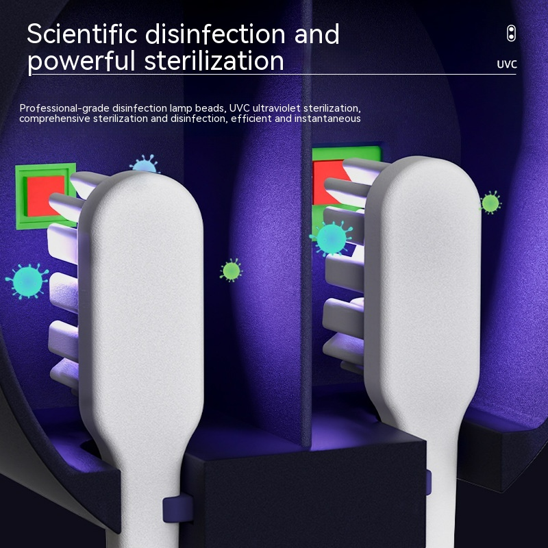 Ultraviolet sterilization device with text on scientific disinfection and powerful sterilization.