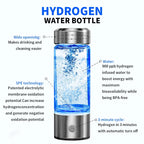 Hydrogen water bottle with features highlighted on a white background