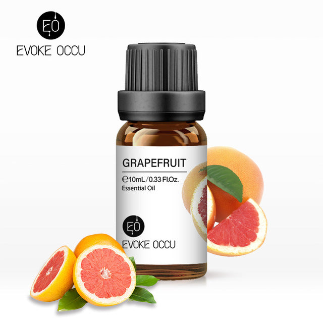 Grapefruit essential oil bottle with Evoke Occu branding on a white background