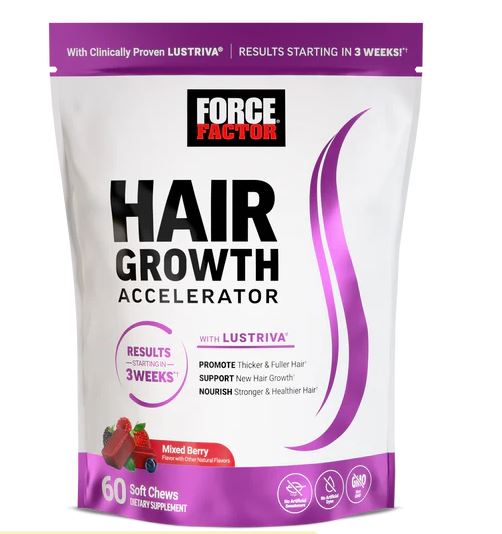 Force Factor Hair Growth Accelerator supplement package on a white background