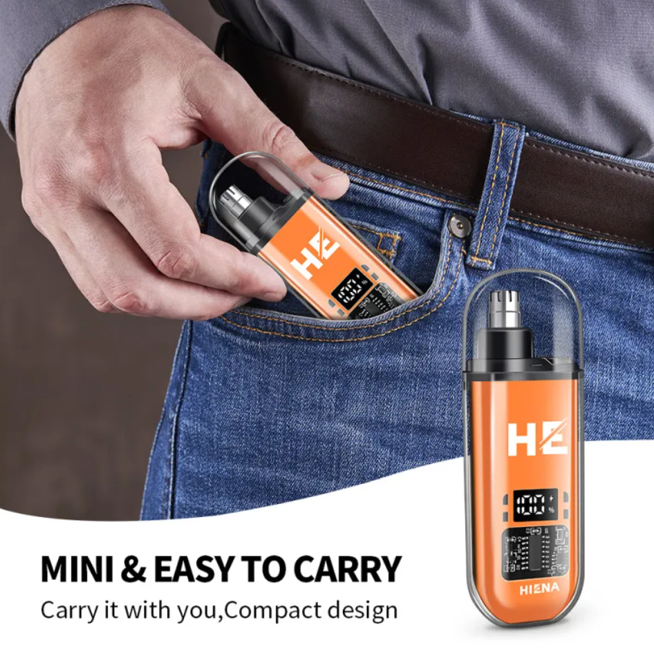 Person putting a compact H2 water bottle into their pocket with text 'Mini & Easy to Carry'.