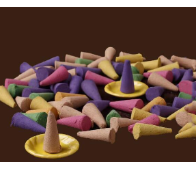 Colorful chalk cones on a brown background