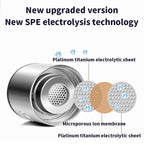 SPE electrolysis technology component with platinum titanium electrolytic sheet and microporous ion membrane on a white background.