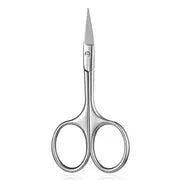 Pair of silver scissors on a white background