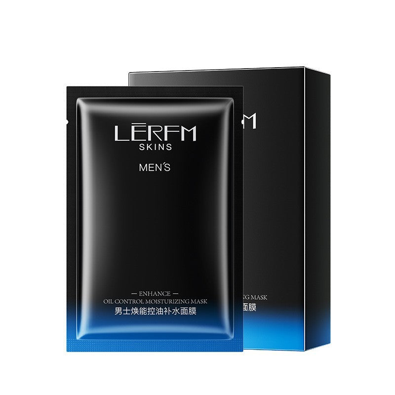 Men's oil control moisturizing mask packaging on a white background