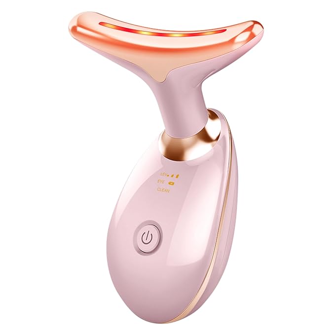 Pink facial device with a glowing orange top on a white background