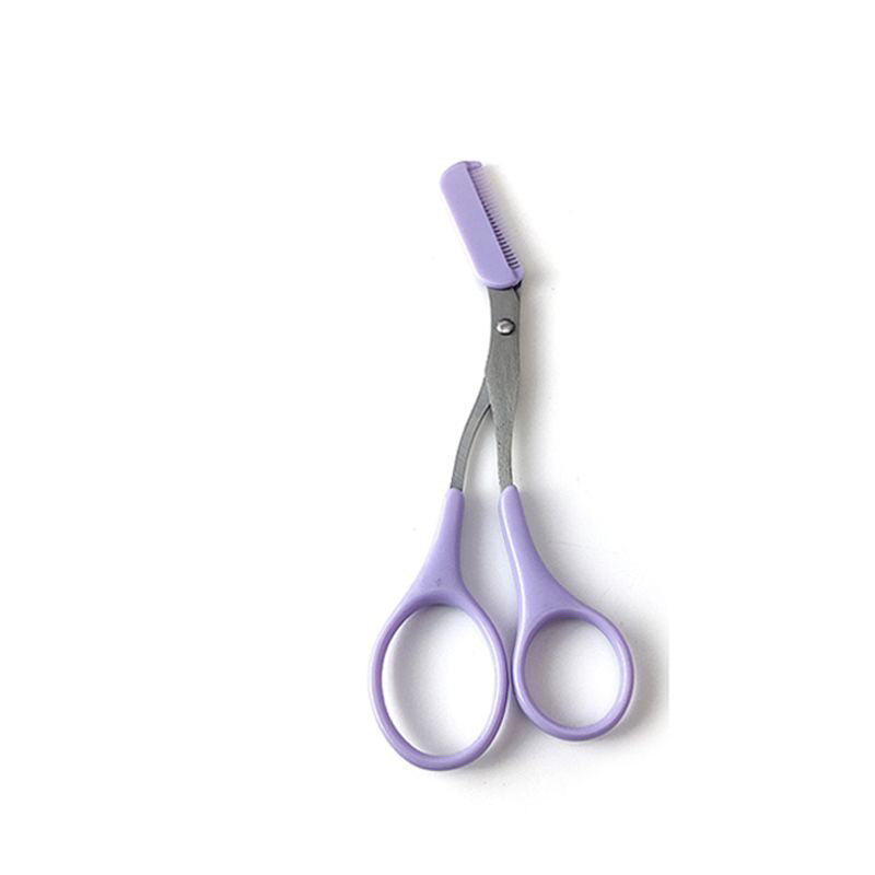 Pair of scissors with purple handles on a white background