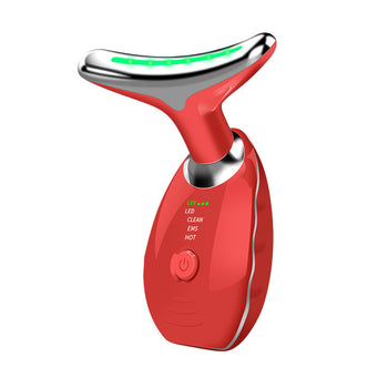 Red electronic device with a silver top on a white background