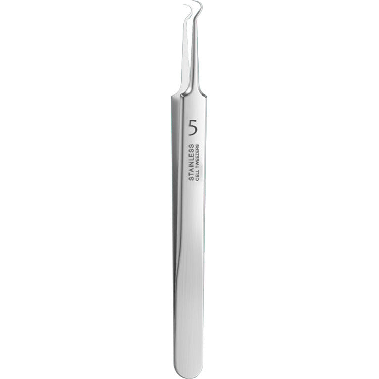 Metallic tweezer with 'Stainless Steel' label on a white background