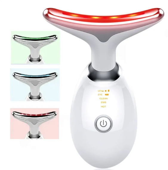 White electronic device with red and green lights on a white background