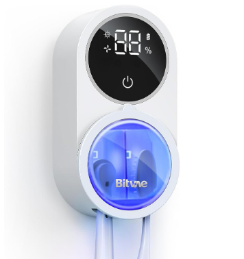 Digital thermometer with blue light indicator on a white background